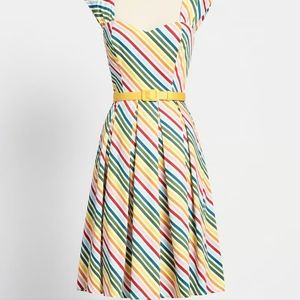 ModCloth x Collectif Friday Night Stripes Belted Dress